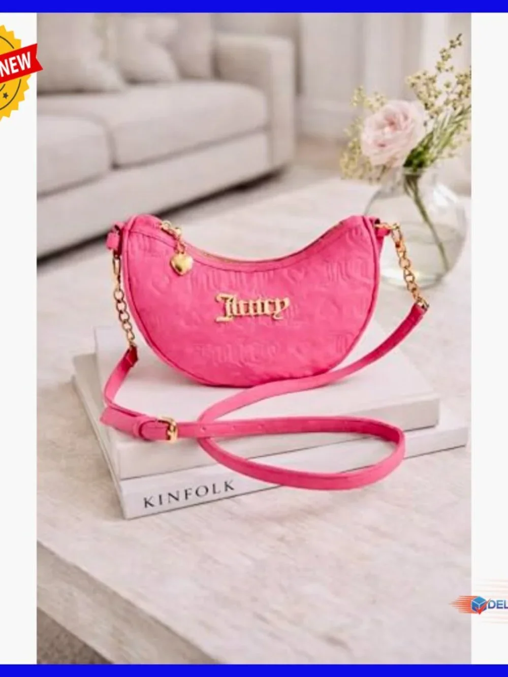 Mini Hobo Bag with Adjustable Crossbody Strap, Gold Hardware, Embossed Logo - Picture 3 of 5